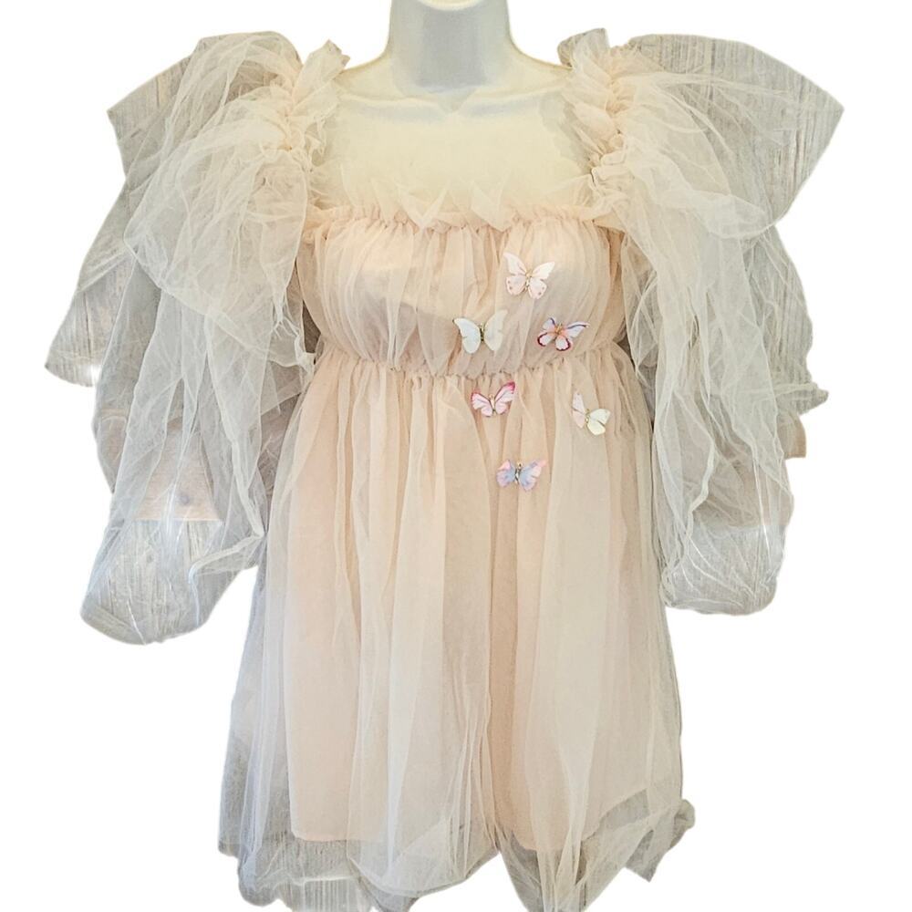 Pink fairy poofy babyshower, maternity, versatile butterfly dress L girly EUC